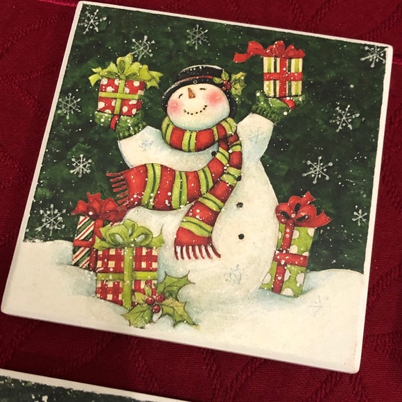 CHRISTMAS SNOWMAN STONE DRINK COASTERS (#CHC2) - Picture 3 of 5